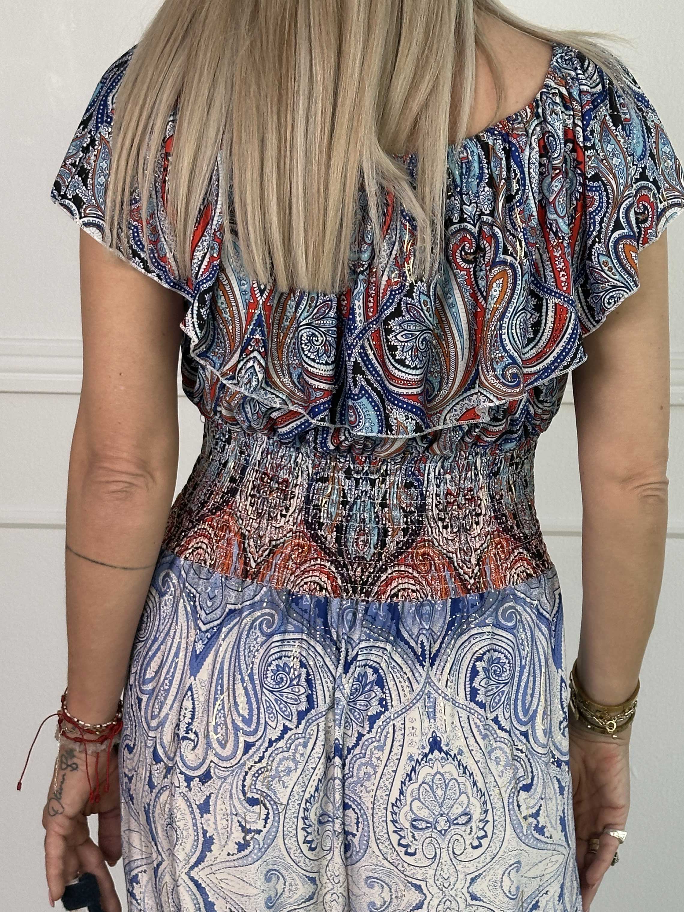 Pams Paisley Frill Jumpsuit - Elastisk buksedragt med smock og flæse